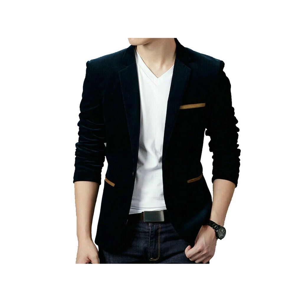  Fashion  pria  Jas pria  Blazer hitam list coklat jas formal  