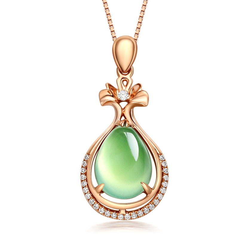 [Ready Stock]Fashion 18K Rose Gold Plated Emerald Necklace