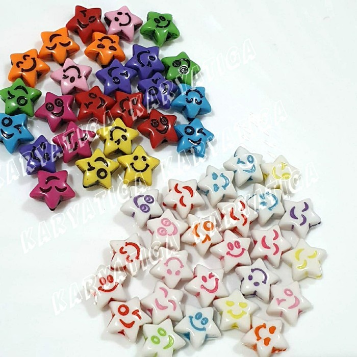 Mote Manik Smiley Bintang / Star 12 mm - Warna Mix (20 Pcs)