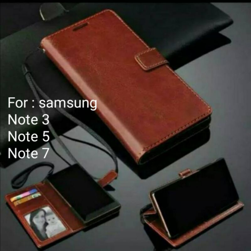 Leather Case Samsung Note 3 5 7 Note3 Note5 Note7 sarung dompet kulit Wallet Flipcover Casing Buku Book Folio Flip cover Pelindung Softcase diary