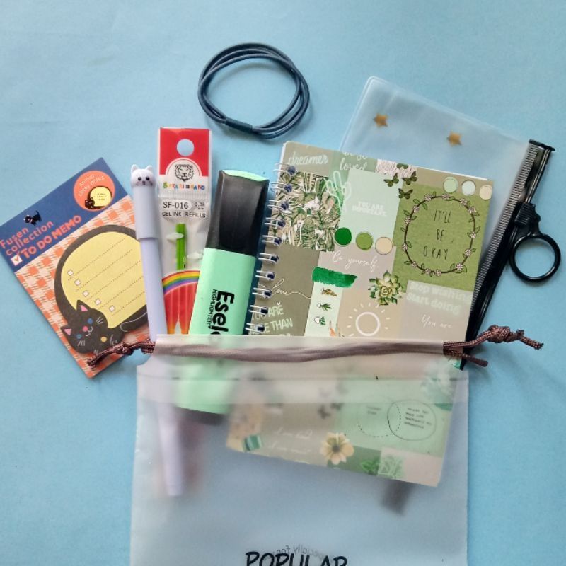 

Alat Tulis Aesthetic Green Korean Fancy 8in1