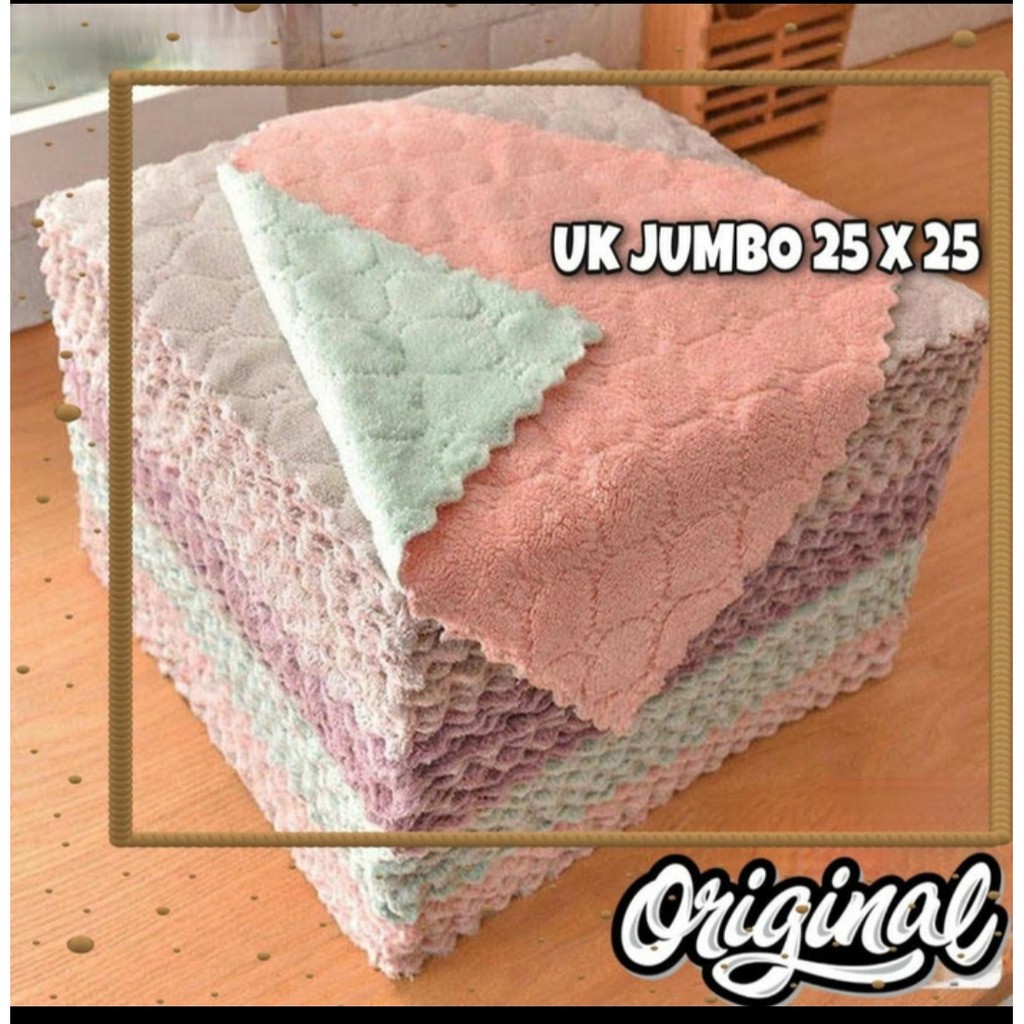 JUMBO Kain Lap Kekinian ANTI MINYAK 2 SISI Kain Piring Dapur 25x25cm TERMURAH