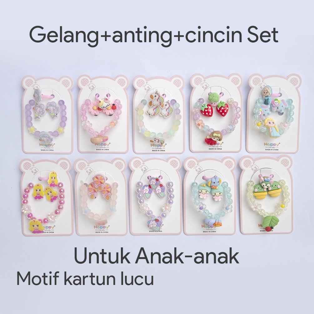 Qh-Set Perhiasan Cincin Anting Dan Gelang Anak Motif Lucu