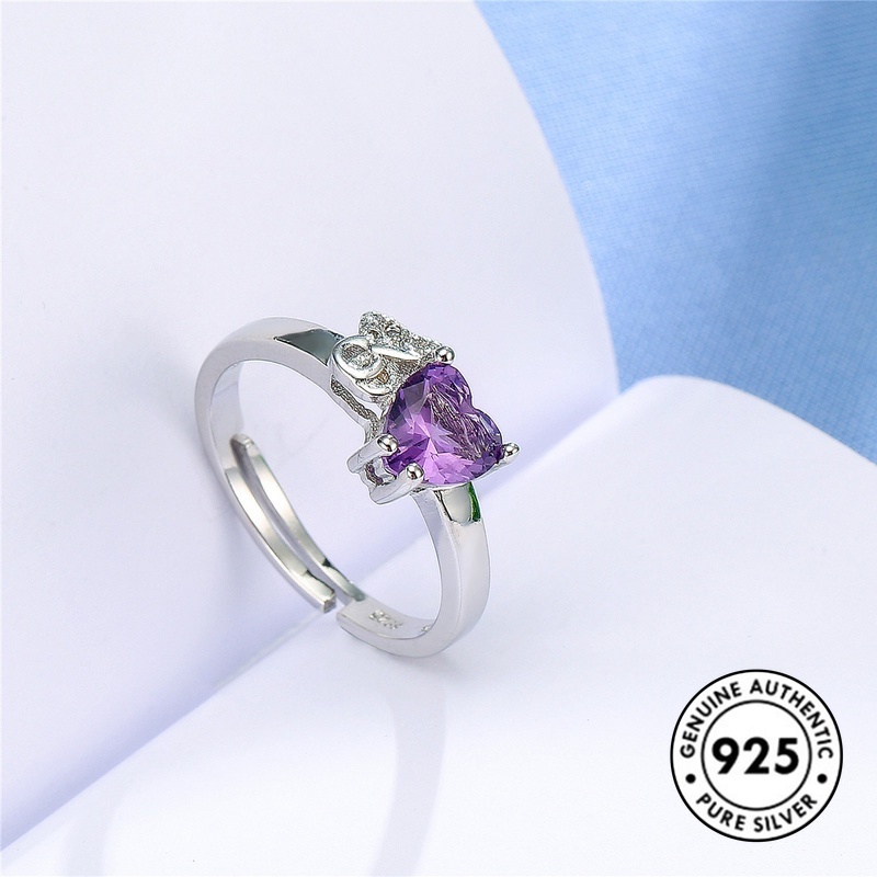 Cincin Model Terbuka Bentuk Hati Aksen Berlian Bahan S925 Silver