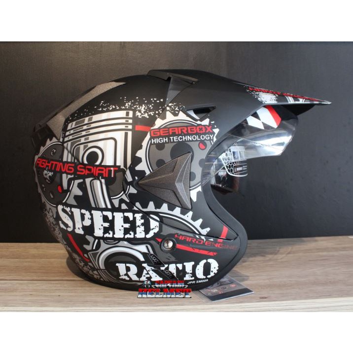 Helm Half Face Jpr Supermoto Speed Ratio Black Doff