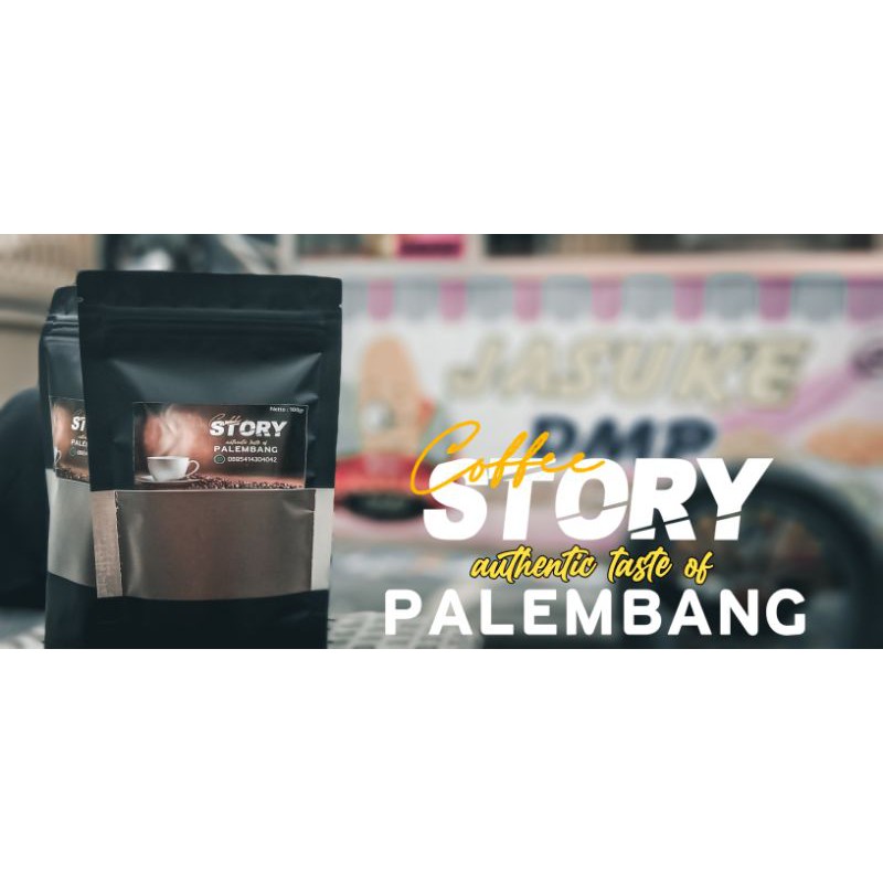 

coffee story kopi hitam asli Palembang coffee story authentic taste of Palembang netto 100gram