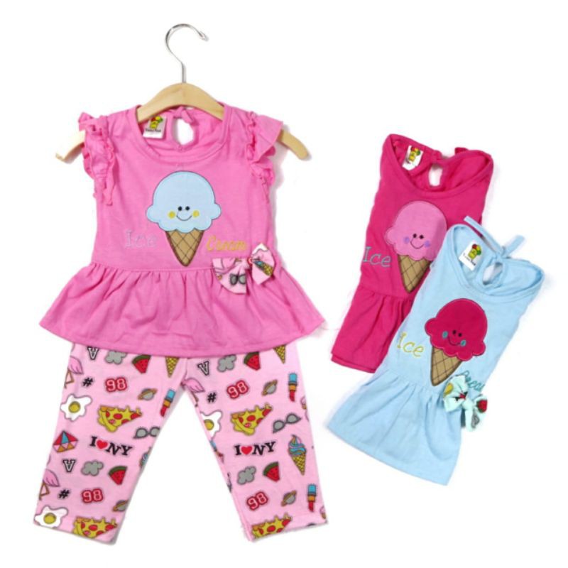 SETELAN FASHION PAKAIAN BAJU ANAK PEREMPUAN 1 TAHUN MOTIF ICE CREAM PITA