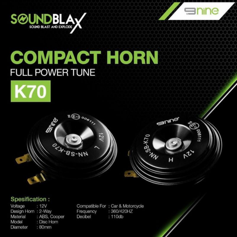 Klakson Mobil Motor SoundblaX K70 Horn Disc 9Nine Luminos Garansi