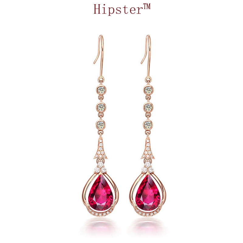 Hot Sale Rose Gold Natural Ruby Tassel Micro Inlaid with Diamond Earrings