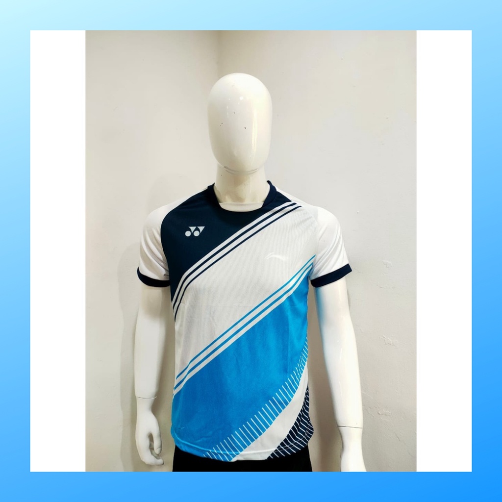 Kaos badminton pria jersey bulutangkis baju atasan jersy wanita dewasa t-shirt outfit seragam kostum olahraga casual suit pakaian jarsey oblong apparel sports jersi sudirman cup bulu tangkis Y162 putih polos