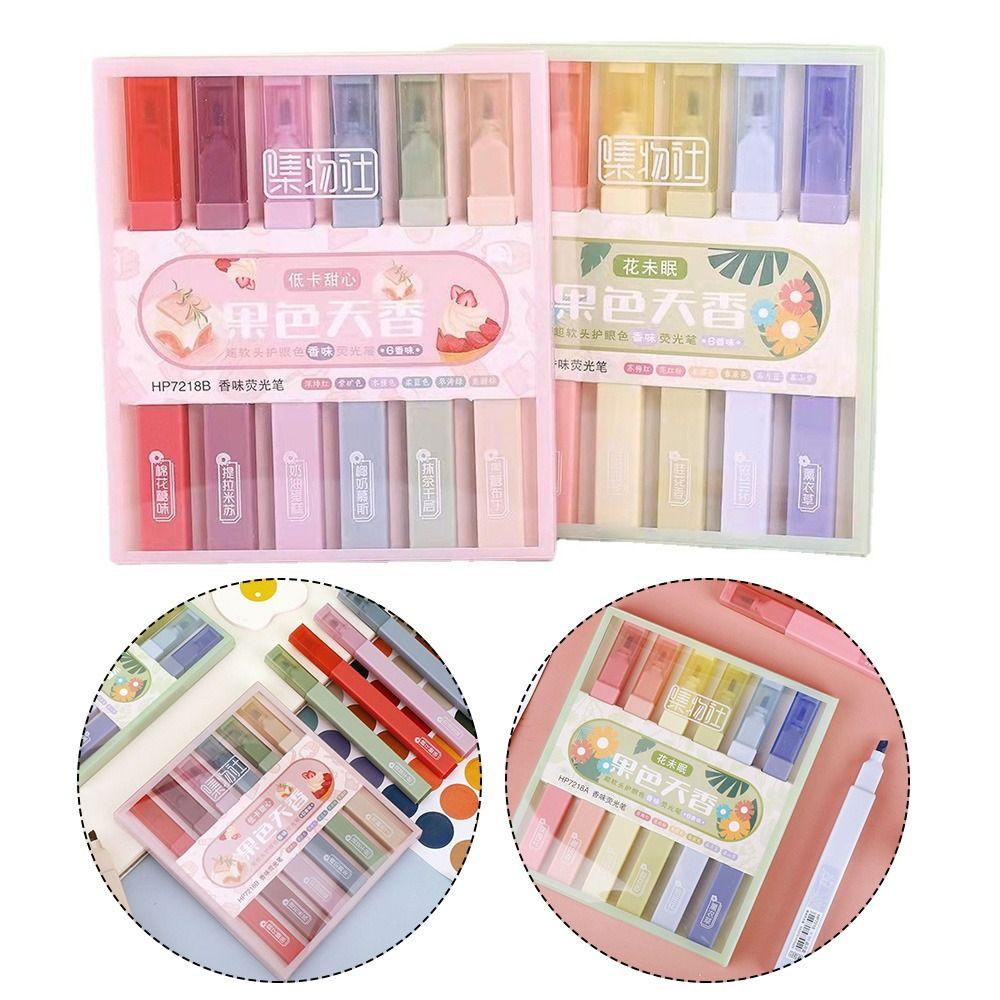 Nanas 6PCS /Set Stabilo Pen Set Good-looking Permen Warna Rasa Buah Graffiti Alat Tulis Color Pen