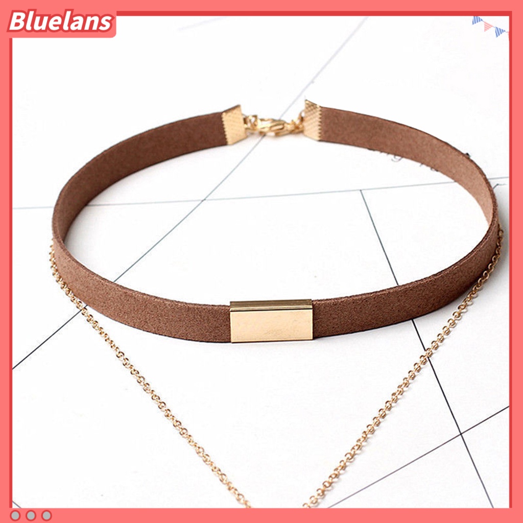 Bluelans Women Vintage Punk Faux Suede Multilayer Polished Clavicle Choker Necklace Pendant