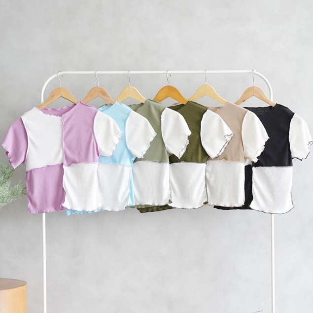 Seam Front Crop Combine Top - Crop Top Wanita RIB