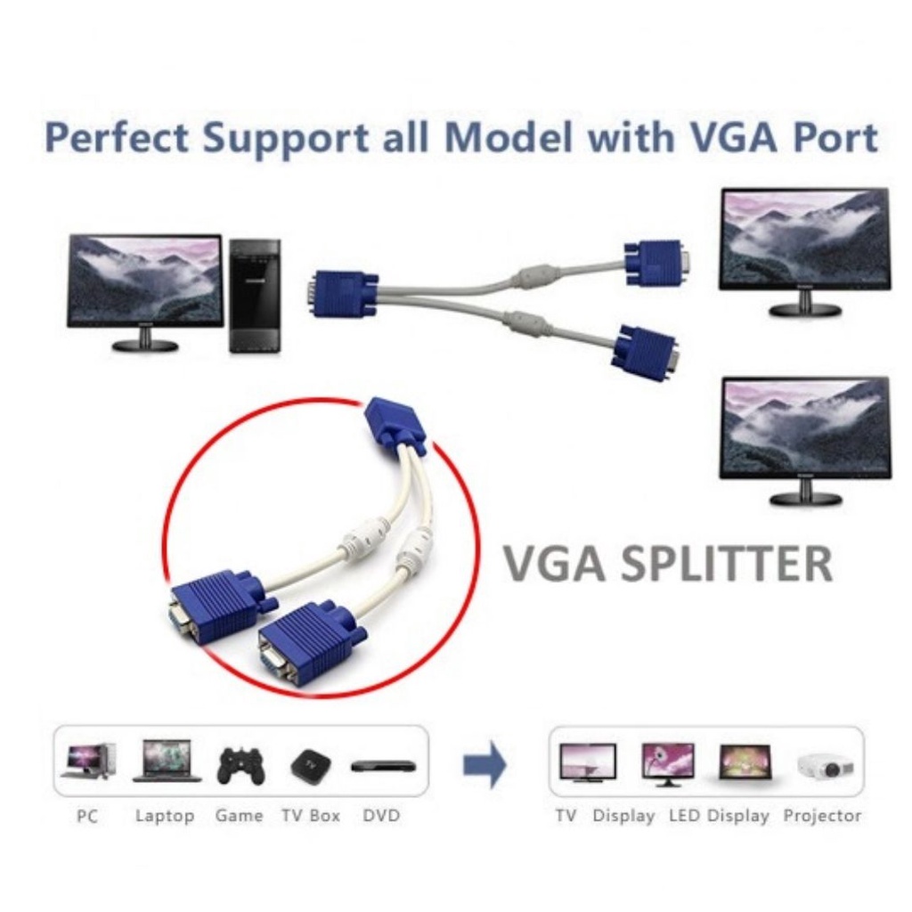 Kabel Komputer Monitor VGA ke VGA Dan Spliter VGA Male ke 2 VGA Female 111158