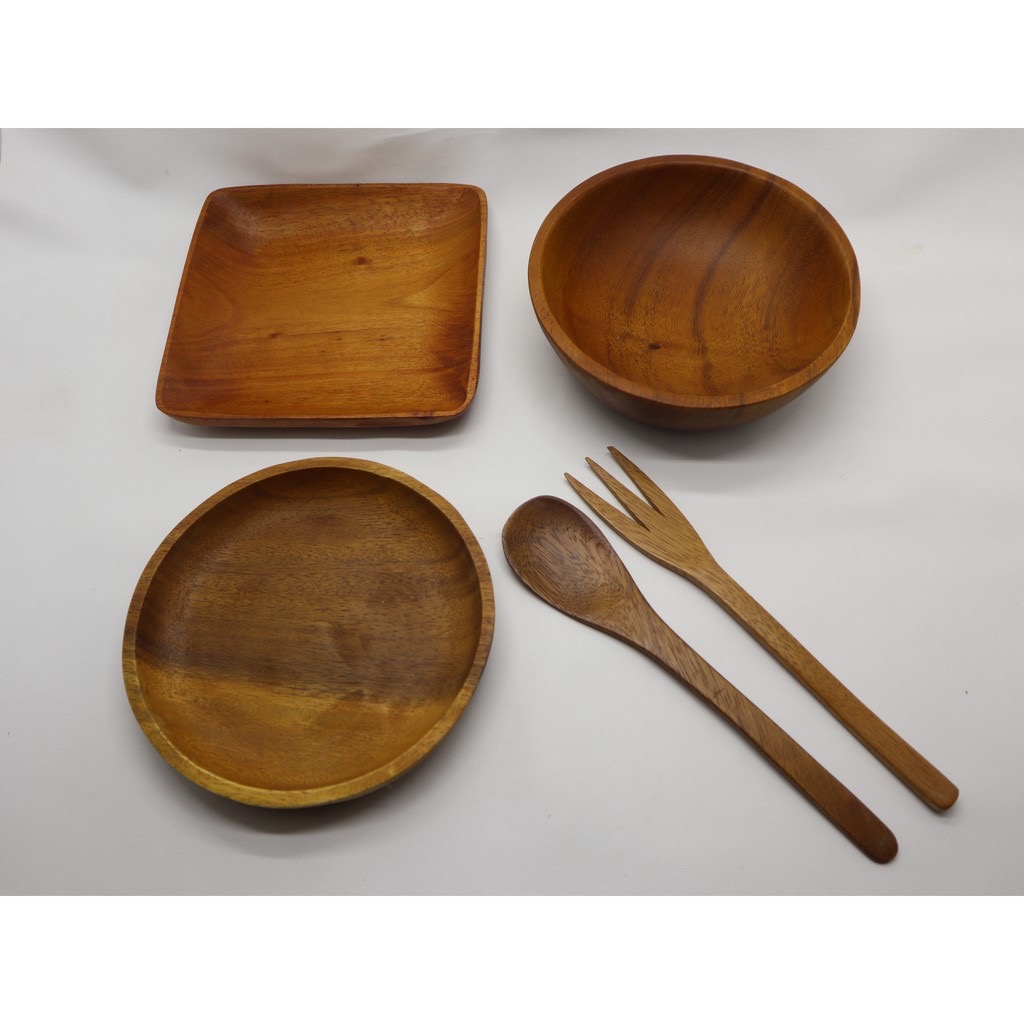 Set Mangkok Piring Sendok Garpu Kayu Oesing Craft