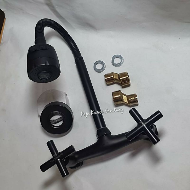 Kran Sink Flexibel/Kran Mixer Cuci Piring Panas Dingin Tembok Hitam Black