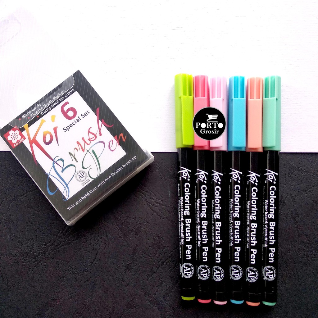 

Sakura Koi Coloring Brush Pen Set 6 Color Pastel Kuas Calligraphy Kaligrafi Komik Manga Warna