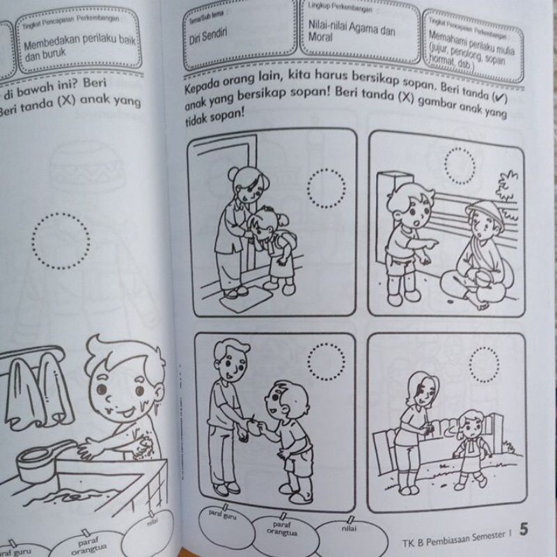 Buku TK B Belajar Pengembangan kemampuan Pembiasaan Moral/Agama/Prilaku
