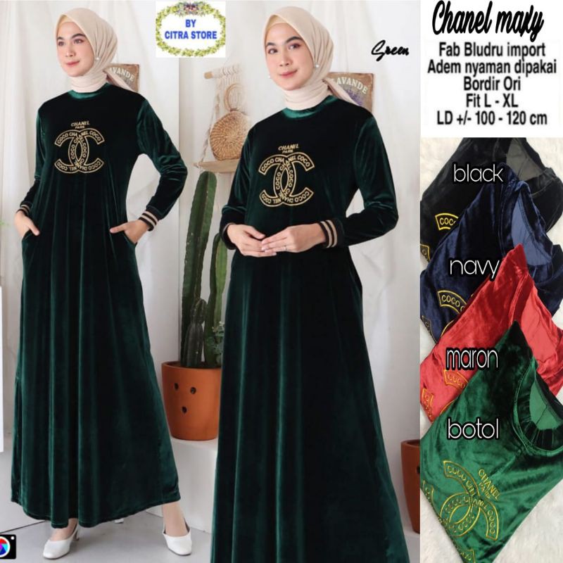 GAMIS CHANEL, BAHAN BLUDRU IMPORT MIX BORDIR ORI, LD.±100-120