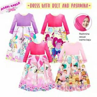 Dress baju  gamis  anak  perempuan jilbab frozen pink anna  