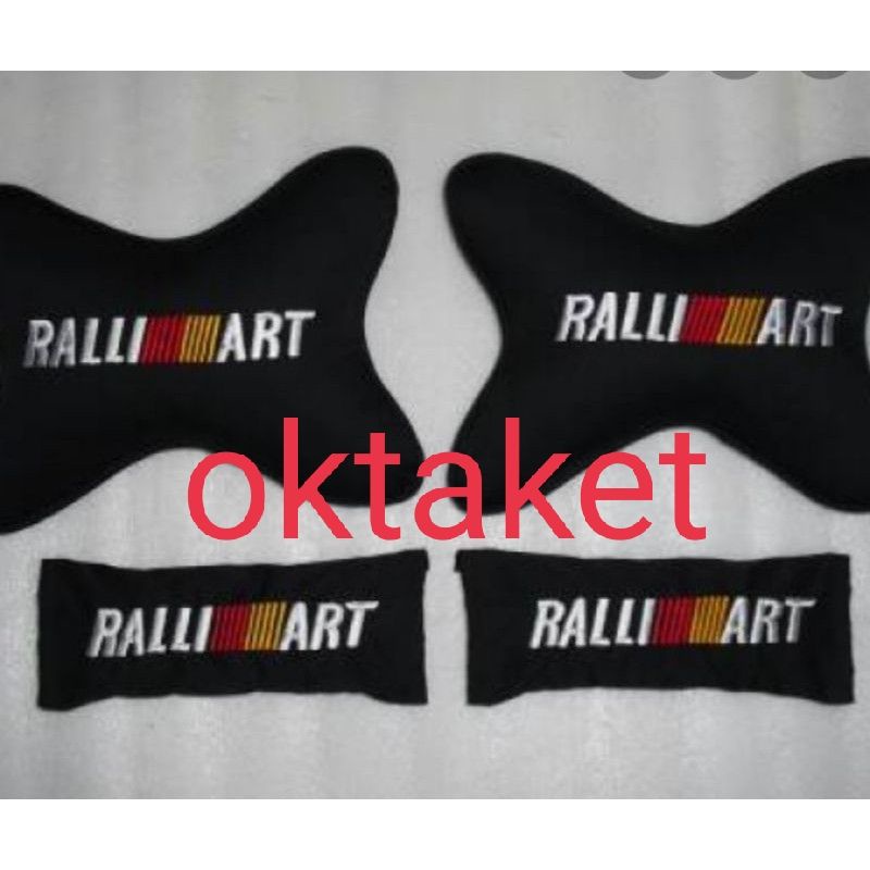 bantal mobil 2 in 1 logo Ralliart mobil Universal headrest car set