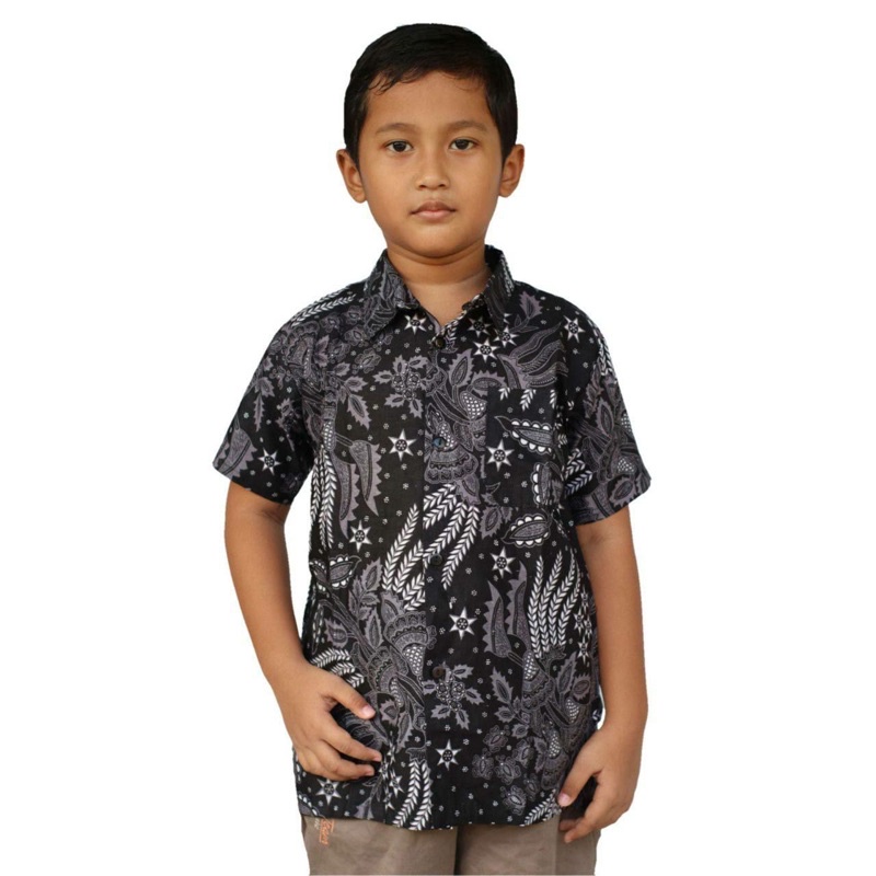 BATIK COUPLE ANAK  TERBARU-Hem manggar abu