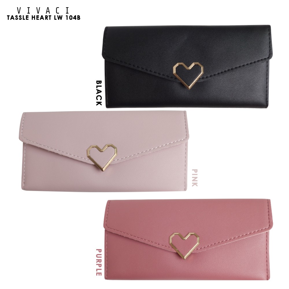 Dompet Korea Wanita Vivaci Heart LW 104B Dompet Panjang Lipat 3 Lucu - Skoola