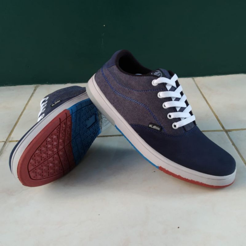 Aldhis Biru Navy Sepatu Pria Keren Sneakers Original Asli Lokal Terbaru Kets Cowok Kekinian