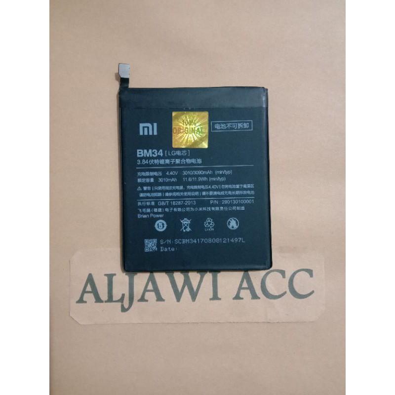 Baterai Battery Xiaomi Xiomi MI NOTE PRO BM34 BM-34 Original Battery Handphone