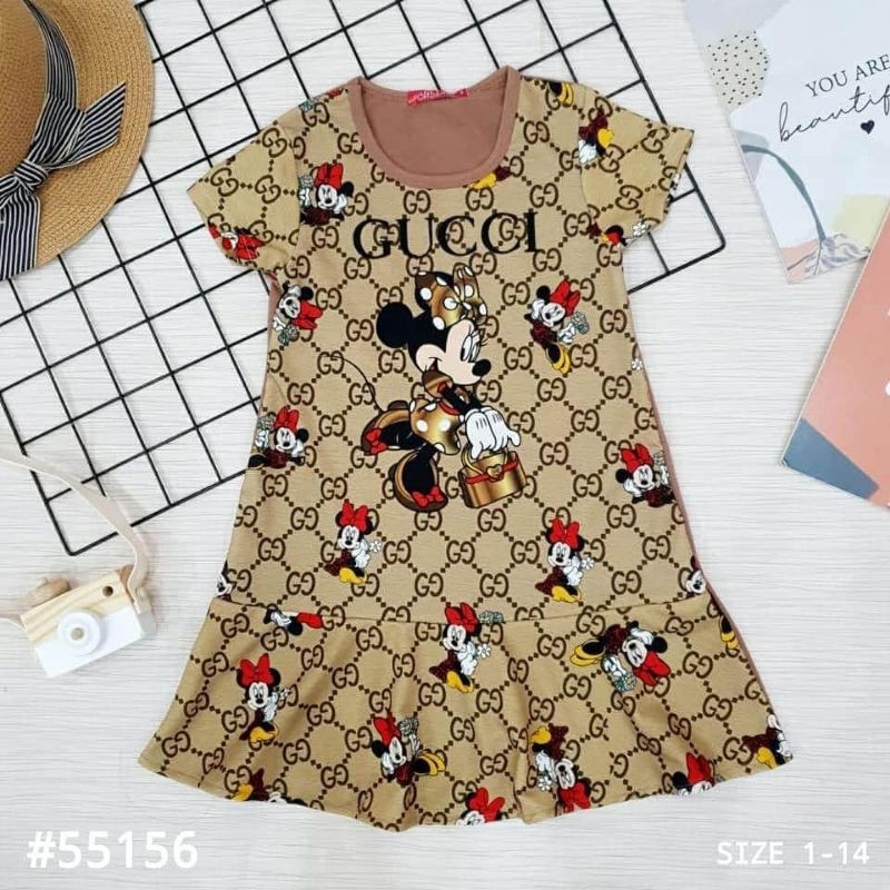 Dress/blush/baju terusan Gucci Mickey