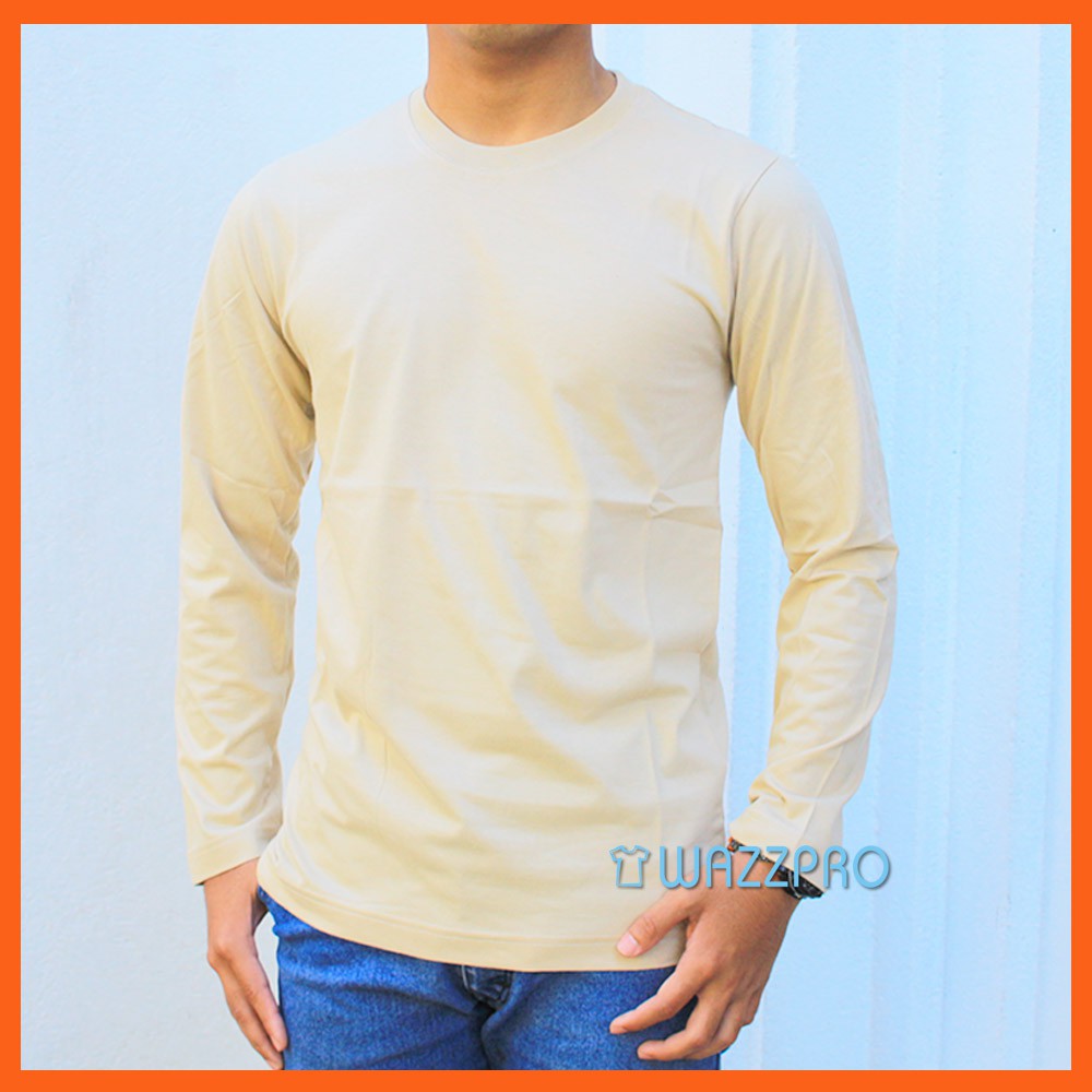 Kaos Polos Distro Pria Wanita Cotton Combed 30s Lengan Panjang Coklat Susu / Baju Polos Cowok Cewek