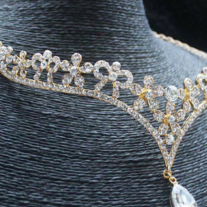 PROMO Mahkota pengantin hiasan kepala aksesoris hijab - Kuning VA11