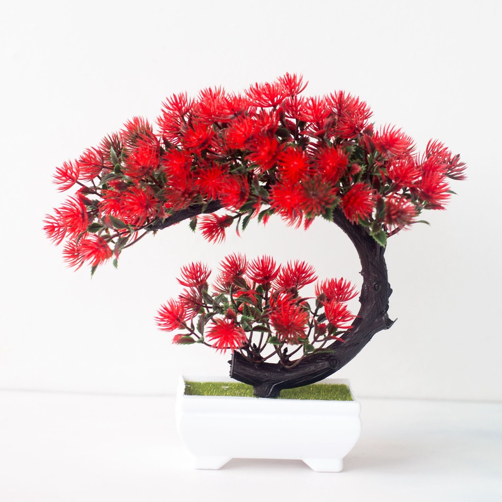 AM571 Bunga Plastik / Pajangan Bunga Artifisial / Vas Petak-Merah