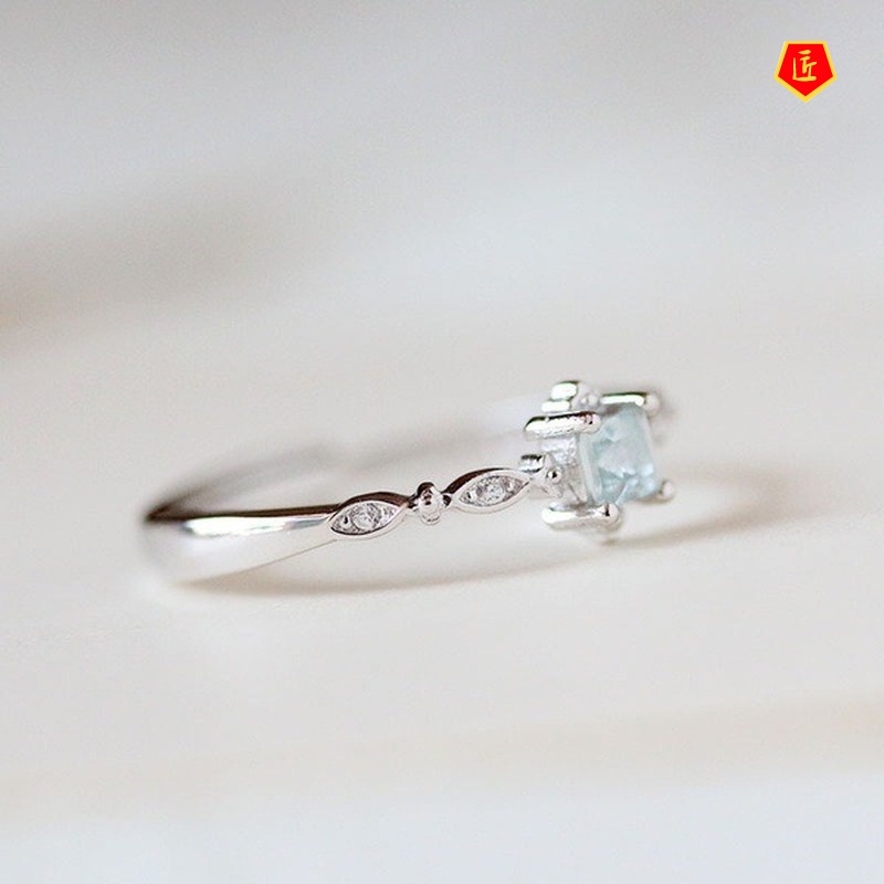 [Ready Stock]Simple Fresh Elegant Ring with Diamonds Sea Blue Topaz