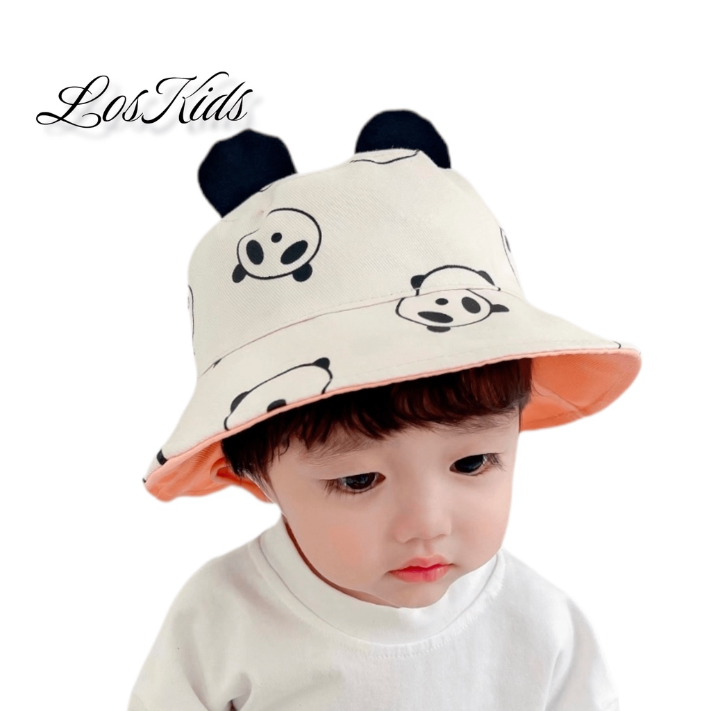 Topi Buckets Anak Motif Panda Unisex Topi Buckets Tali Dagu New