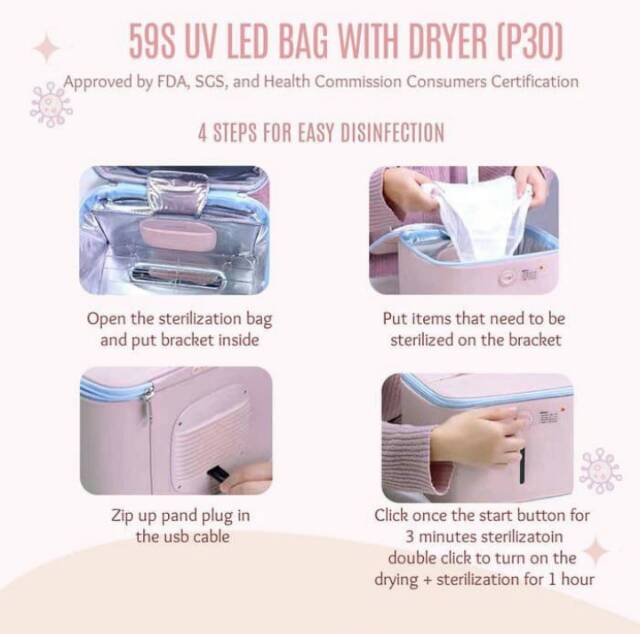 Ready - 59S P30 UVC UV LED Leather Portable Sterilizer bag with dryer tas UV dengan pengering