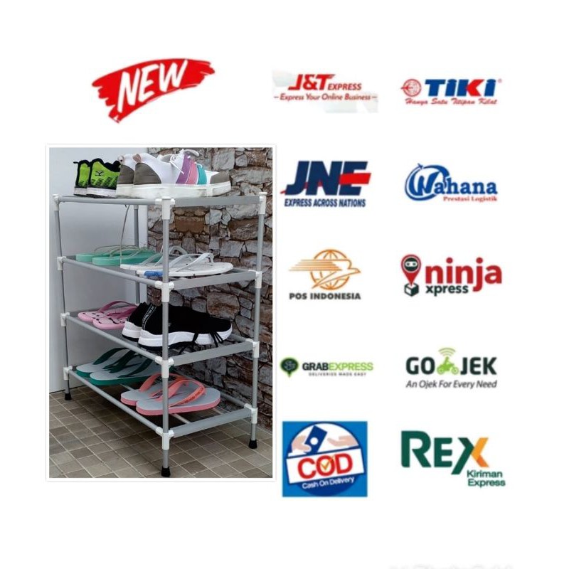 PROMO RAKITA RSD04 ~ RAK SEPATU ALUMUNIUM 4 SUSUN