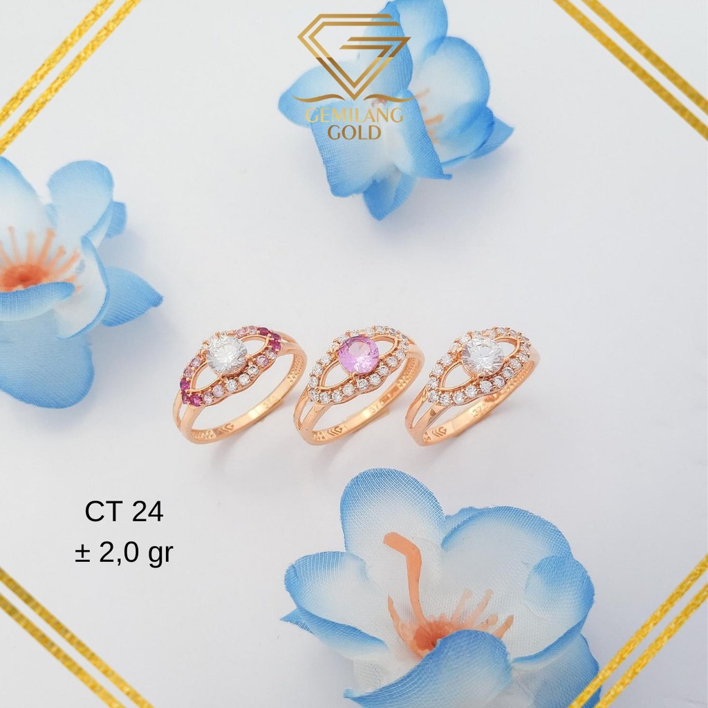 CINCIN WANITA EMAS ASLI WARNA MATA PUTIH UNGU QUEENY KADAR 375 (CT 24)