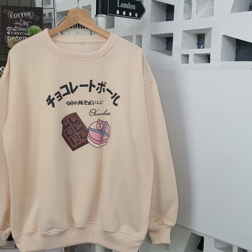 XXL Chocolate Sweater Outwear Crewneck Oversize Ala Wanita Korea