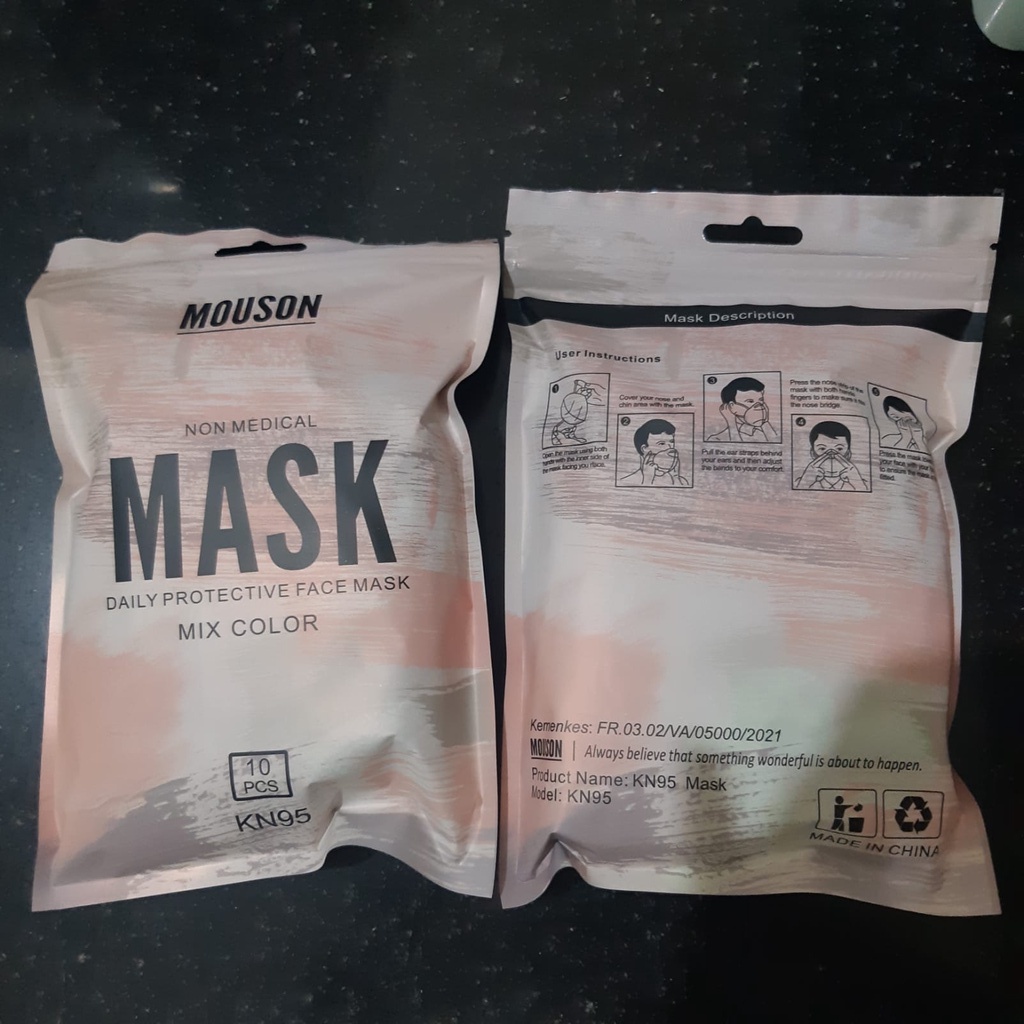 Masker Mouson KN95 5ply mix warna @10pcs - Plastik klip