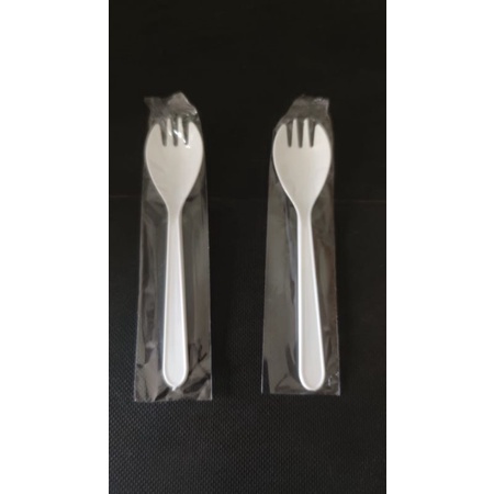 Spork Steril Plastik / Sendok Garpu Plastik 2 in 1 isi 100pcs