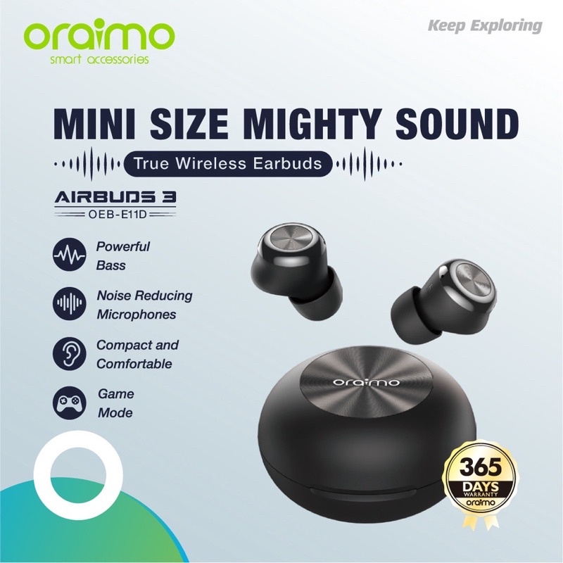 Oraimo OEB-E11D Airbuds 3 TWS Bluetooth Earphone Wireless Headset - Garansi 1 Tahun