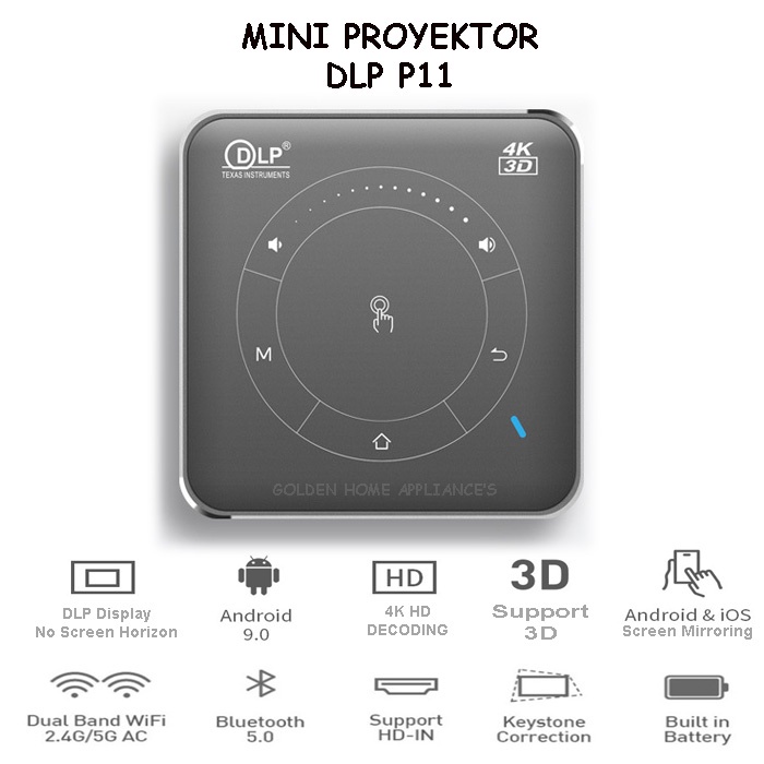 Proyektor Portable DLP P11 | Mini Projector Android Resolusi 4K HD