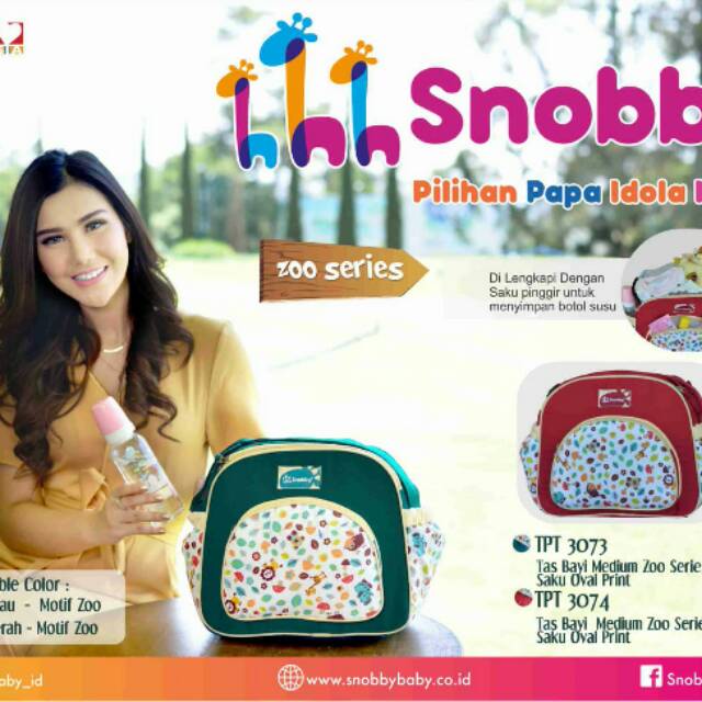 Tas Baby Snooby Medium Zoo snobby  Series Hijau dan Merah Saku Oval Print  snoby TPT3073 dan 3074 Y1