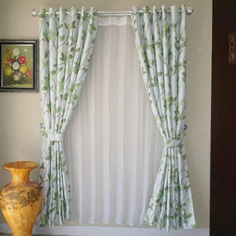 Gorden Bahan kain blazer motif bunga Kangkung Hijau