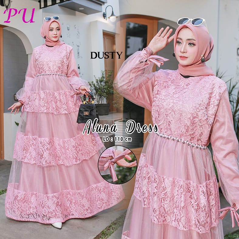 DRESS MUSLIM ALUNA GAMIS JUMBO TILE MURAH GAMIS SYARI BUSUI BRIDESMAID DRESS PESTA LAMARAN LEBARAN