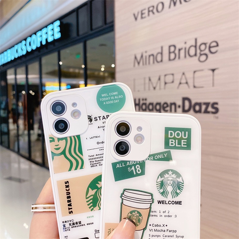 Hard Case Tempered Glass Motif Starbucks Untuk Iphone 7 8 Plus X Xs 11 12 13 Pro Max