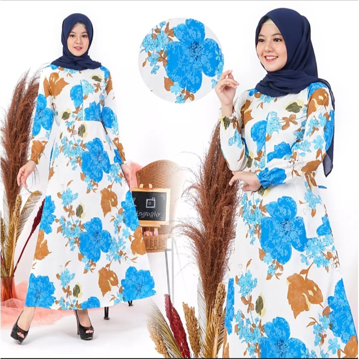 Gamis Katun Motif Bunga / Gamis HOME DRESS BUSUI SLETING Depan