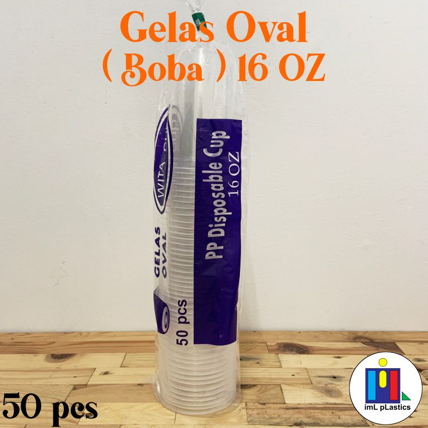 GELAS CUP OVAL WITA / GELAS BOBA 16 OZ - ISI 50PCS