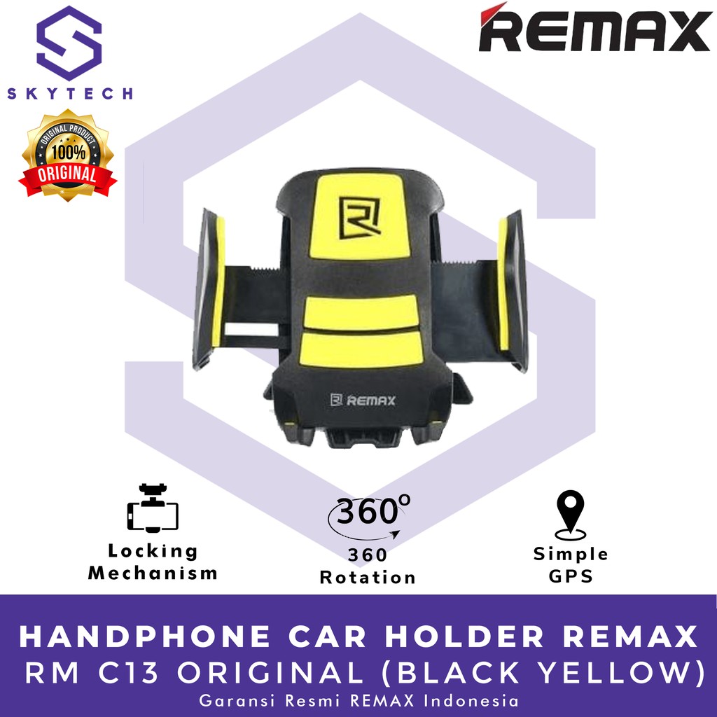 HANDPHONE CAR HOLDER REMAX BLACK YELLOW RM C13 ORIGINAL GARANSI RESMI